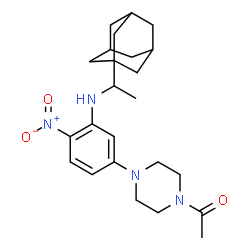 ChemSpider 2D Image | 1-[4-(3-{[1-(Adamantan-1-yl)ethyl]amino}-4-nitrophenyl)-1-piperazinyl]ethanone | C24H34N4O3