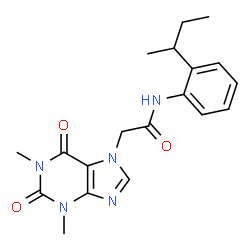 ChemSpider 2D Image | N-(2-sec-Butylphenyl)-2-(1,3-dimethyl-2,6-dioxo-1,2,3,6-tetrahydro-7H-purin-7-yl)acetamide | C19H23N5O3