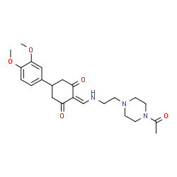 ChemSpider 2D Image | 2-({[2-(4-Acetyl-1-piperazinyl)ethyl]amino}methylene)-5-(3,4-dimethoxyphenyl)-1,3-cyclohexanedione | C23H31N3O5