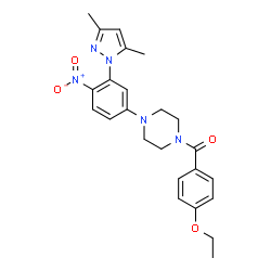 ChemSpider 2D Image | {4-[3-(3,5-Dimethyl-1H-pyrazol-1-yl)-4-nitrophenyl]-1-piperazinyl}(4-ethoxyphenyl)methanone | C24H27N5O4