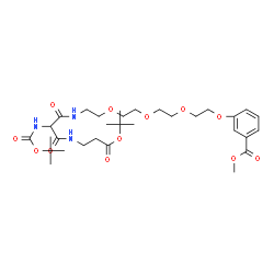 ChemSpider 2D Image | Methyl 3-(2-{2-[2-(2-{[N-{[(2-methyl-2-propanyl)oxy]carbonyl}-3-({3-[(2-methyl-2-propanyl)oxy]-3-oxopropyl}amino)-3-oxoalanyl]amino}ethoxy)ethoxy]ethoxy}ethoxy)benzoate | C31H49N3O12
