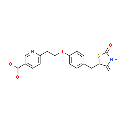 ChemSpider 2D Image | 6-(2-{4-[(2,4-Dioxo-1,3-thiazolidin-5-yl)methyl]phenoxy}ethyl)nicotinic acid | C18H16N2O5S