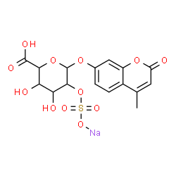 ChemSpider 2D Image | Sodium 4-methyl-2-oxo-2H-chromen-7-yl 2-O-sulfonatohexopyranosiduronic acid | C16H15NaO12S