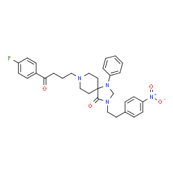 ChemSpider 2D Image | 8-[4-(4-Fluorophenyl)-4-oxobutyl]-3-[2-(4-nitrophenyl)ethyl]-1-phenyl-1,3,8-triazaspiro[4.5]decan-4-one | C31H33FN4O4