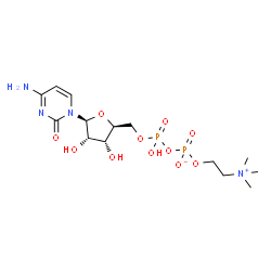 ChemSpider 2D Image | 4-Amino-1-{5-O-[hydroxy({[2-(trimethylammonio)ethoxy]phosphinato}oxy)phosphoryl]-beta-L-ribofuranosyl}-2(1H)-pyrimidinone | C14H26N4O11P2