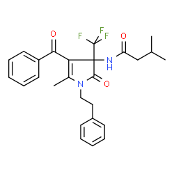 ChemSpider 2D Image | N-[4-Benzoyl-5-methyl-2-oxo-1-(2-phenylethyl)-3-(trifluoromethyl)-2,3-dihydro-1H-pyrrol-3-yl]-3-methylbutanamide | C26H27F3N2O3