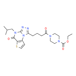 ChemSpider 2D Image | Ethyl 4-[4-(4-isobutyl-5-oxo-4,5-dihydrothieno[2,3-e][1,2,4]triazolo[4,3-a]pyrimidin-1-yl)butanoyl]-1-piperazinecarboxylate | C22H30N6O4S