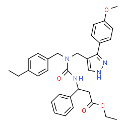 ChemSpider 2D Image | Ethyl 3-{[(4-ethylbenzyl){[3-(4-methoxyphenyl)-1H-pyrazol-4-yl]methyl}carbamoyl]amino}-3-phenylpropanoate | C32H36N4O4