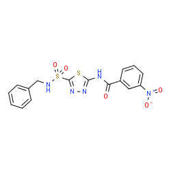 ChemSpider 2D Image | N-[5-(Benzylsulfamoyl)-1,3,4-thiadiazol-2-yl]-3-nitrobenzamide | C16H13N5O5S2