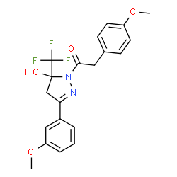 ChemSpider 2D Image | 1-[5-Hydroxy-3-(3-methoxyphenyl)-5-(trifluoromethyl)-4,5-dihydro-1H-pyrazol-1-yl]-2-(4-methoxyphenyl)ethanone | C20H19F3N2O4
