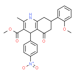 ChemSpider 2D Image | Methyl 7-(2-methoxyphenyl)-2-methyl-4-(4-nitrophenyl)-5-oxo-1,4,5,6,7,8-hexahydro-3-quinolinecarboxylate | C25H24N2O6