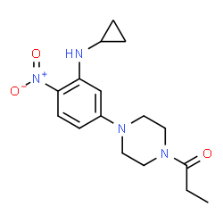 ChemSpider 2D Image | 1-{4-[3-(Cyclopropylamino)-4-nitrophenyl]-1-piperazinyl}-1-propanone | C16H22N4O3