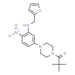 ChemSpider 2D Image | 1-(4-{3-[(2-Furylmethyl)amino]-4-nitrophenyl}-1-piperazinyl)-2,2-dimethyl-1-propanone | C20H26N4O4