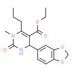 ChemSpider 2D Image | Ethyl 4-(1,3-benzodioxol-5-yl)-1-methyl-2-oxo-6-propyl-1,2,3,4-tetrahydro-5-pyrimidinecarboxylate | C18H22N2O5