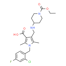 ChemSpider 2D Image | 1-(2-Chloro-4-fluorobenzyl)-4-({[1-(ethoxycarbonyl)-4-piperidinyl]amino}methyl)-2,5-dimethyl-1H-pyrrole-3-carboxylic acid | C23H29ClFN3O4