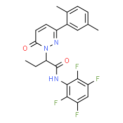 ChemSpider 2D Image | 2-[3-(2,5-Dimethylphenyl)-6-oxo-1(6H)-pyridazinyl]-N-(2,3,5,6-tetrafluorophenyl)butanamide | C22H19F4N3O2