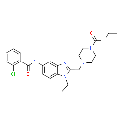 ChemSpider 2D Image | Ethyl 4-({5-[(2-chlorobenzoyl)amino]-1-ethyl-1H-benzimidazol-2-yl}methyl)-1-piperazinecarboxylate | C24H28ClN5O3