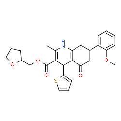 ChemSpider 2D Image | Tetrahydro-2-furanylmethyl 7-(2-methoxyphenyl)-2-methyl-5-oxo-4-(2-thienyl)-1,4,5,6,7,8-hexahydro-3-quinolinecarboxylate | C27H29NO5S