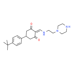 ChemSpider 2D Image | 5-(4-tert-Butylphenyl)-2-({[2-(piperazin-1-yl)ethyl]amino}methylene)cyclohexane-1,3-dione | C23H33N3O2