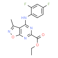ChemSpider 2D Image | Ethyl 4-[(2,4-difluorophenyl)amino]-3-methyl[1,2]oxazolo[5,4-d]pyrimidine-6-carboxylate | C15H12F2N4O3