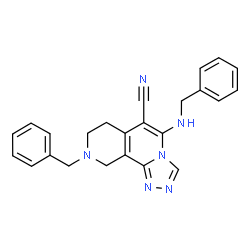ChemSpider 2D Image | 9-Benzyl-5-(benzylamino)-7,8,9,10-tetrahydro[1,2,4]triazolo[3,4-a][2,7]naphthyridine-6-carbonitrile | C24H22N6