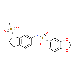 ChemSpider 2D Image | N-[1-(Methylsulfonyl)-2,3-dihydro-1H-indol-6-yl]-1,3-benzodioxole-5-sulfonamide | C16H16N2O6S2