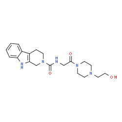 ChemSpider 2D Image | N-{2-[4-(2-Hydroxyethyl)-1-piperazinyl]-2-oxoethyl}-1,3,4,9-tetrahydro-2H-beta-carboline-2-carboxamide | C20H27N5O3