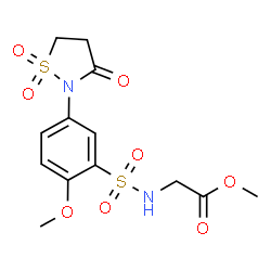 ChemSpider 2D Image | Methyl N-{[5-(1,1-dioxido-3-oxo-1,2-thiazolidin-2-yl)-2-methoxyphenyl]sulfonyl}glycinate | C13H16N2O8S2