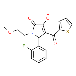 ChemSpider 2D Image | 5-(2-Fluorophenyl)-3-hydroxy-1-(2-methoxyethyl)-4-(2-thienylcarbonyl)-1,5-dihydro-2H-pyrrol-2-one | C18H16FNO4S