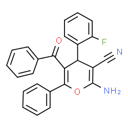 ChemSpider 2D Image | 2-Amino-5-benzoyl-4-(2-fluorophenyl)-6-phenyl-4H-pyran-3-carbonitrile | C25H17FN2O2