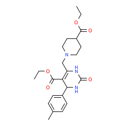 ChemSpider 2D Image | Ethyl 6-{[4-(ethoxycarbonyl)-1-piperidinyl]methyl}-4-(4-methylphenyl)-2-oxo-1,2,3,4-tetrahydro-5-pyrimidinecarboxylate | C23H31N3O5