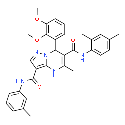 ChemSpider 2D Image | 7-(2,3-Dimethoxyphenyl)-N~6~-(2,4-dimethylphenyl)-5-methyl-N~3~-(3-methylphenyl)-4,7-dihydropyrazolo[1,5-a]pyrimidine-3,6-dicarboxamide | C32H33N5O4