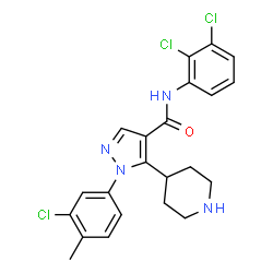 ChemSpider 2D Image | 1-(3-Chloro-4-methylphenyl)-N-(2,3-dichlorophenyl)-5-(4-piperidinyl)-1H-pyrazole-4-carboxamide | C22H21Cl3N4O