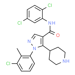 ChemSpider 2D Image | 1-(3-Chloro-2-methylphenyl)-N-(2,5-dichlorophenyl)-5-(4-piperidinyl)-1H-pyrazole-4-carboxamide | C22H21Cl3N4O