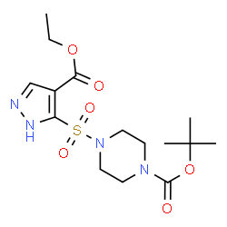 ChemSpider 2D Image | 2-Methyl-2-propanyl 4-{[4-(ethoxycarbonyl)-1H-pyrazol-5-yl]sulfonyl}-1-piperazinecarboxylate | C15H24N4O6S
