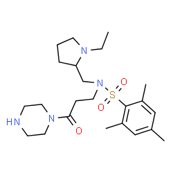 ChemSpider 2D Image | N-[(1-Ethyl-2-pyrrolidinyl)methyl]-2,4,6-trimethyl-N-[3-oxo-3-(1-piperazinyl)propyl]benzenesulfonamide | C23H38N4O3S