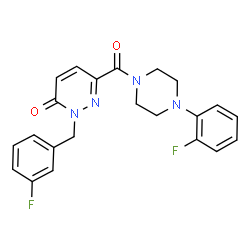 ChemSpider 2D Image | 2-(3-Fluorobenzyl)-6-{[4-(2-fluorophenyl)-1-piperazinyl]carbonyl}-3(2H)-pyridazinone | C22H20F2N4O2