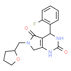 ChemSpider 2D Image | 4-(2-Fluorophenyl)-6-(tetrahydro-2-furanylmethyl)-3,4,6,7-tetrahydro-1H-pyrrolo[3,4-d]pyrimidine-2,5-dione | C17H18FN3O3