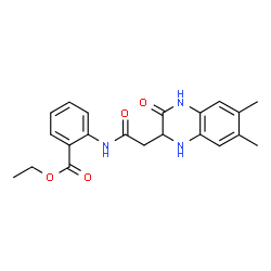 ChemSpider 2D Image | Ethyl 2-{[(6,7-dimethyl-3-oxo-1,2,3,4-tetrahydro-2-quinoxalinyl)acetyl]amino}benzoate | C21H23N3O4