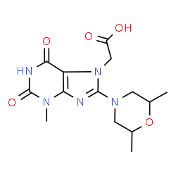 ChemSpider 2D Image | [8-(2,6-Dimethyl-4-morpholinyl)-3-methyl-2,6-dioxo-1,2,3,6-tetrahydro-7H-purin-7-yl]acetic acid | C14H19N5O5