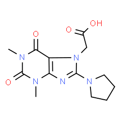 ChemSpider 2D Image | [1,3-Dimethyl-2,6-dioxo-8-(1-pyrrolidinyl)-1,2,3,6-tetrahydro-7H-purin-7-yl]acetic acid | C13H17N5O4