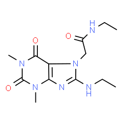 ChemSpider 2D Image | N-Ethyl-2-[8-(ethylamino)-1,3-dimethyl-2,6-dioxo-1,2,3,6-tetrahydro-7H-purin-7-yl]acetamide | C13H20N6O3