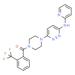 ChemSpider 2D Image | [4-[6-(2-pyridylamino)pyridazin-3-yl]piperazin-1-yl]-[2-(trifluoromethyl)phenyl]methanone | C21H19F3N6O
