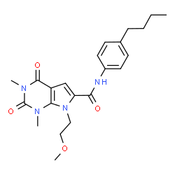 ChemSpider 2D Image | N-(4-Butylphenyl)-7-(2-methoxyethyl)-1,3-dimethyl-2,4-dioxo-2,3,4,7-tetrahydro-1H-pyrrolo[2,3-d]pyrimidine-6-carboxamide | C22H28N4O4
