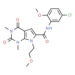 ChemSpider 2D Image | N-(5-Chloro-2-methoxyphenyl)-7-(2-methoxyethyl)-1,3-dimethyl-2,4-dioxo-2,3,4,7-tetrahydro-1H-pyrrolo[2,3-d]pyrimidine-6-carboxamide | C19H21ClN4O5