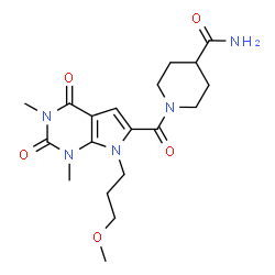 ChemSpider 2D Image | 1-{[7-(3-Methoxypropyl)-1,3-dimethyl-2,4-dioxo-2,3,4,7-tetrahydro-1H-pyrrolo[2,3-d]pyrimidin-6-yl]carbonyl}-4-piperidinecarboxamide | C19H27N5O5