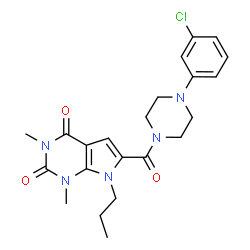 ChemSpider 2D Image | 6-{[4-(3-Chlorophenyl)-1-piperazinyl]carbonyl}-1,3-dimethyl-7-propyl-1H-pyrrolo[2,3-d]pyrimidine-2,4(3H,7H)-dione | C22H26ClN5O3