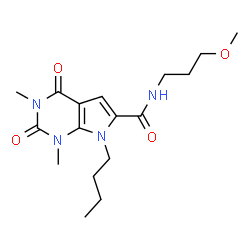 ChemSpider 2D Image | 7-Butyl-N-(3-methoxypropyl)-1,3-dimethyl-2,4-dioxo-2,3,4,7-tetrahydro-1H-pyrrolo[2,3-d]pyrimidine-6-carboxamide | C17H26N4O4