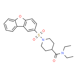 ChemSpider 2D Image | 1-(Dibenzo[b,d]furan-2-ylsulfonyl)-N,N-diethyl-4-piperidinecarboxamide | C22H26N2O4S