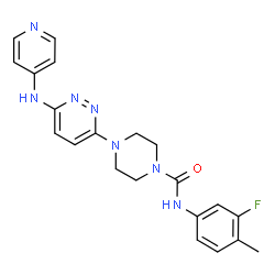 ChemSpider 2D Image | N-(3-fluoro-4-methyl-phenyl)-4-[6-(4-pyridylamino)pyridazin-3-yl]piperazine-1-carboxamide | C21H22FN7O
